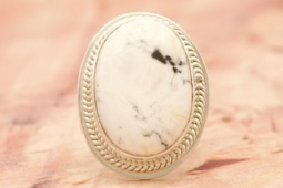 Genuine White Buffalo Turquoise Sterling Silver Navajo Ring